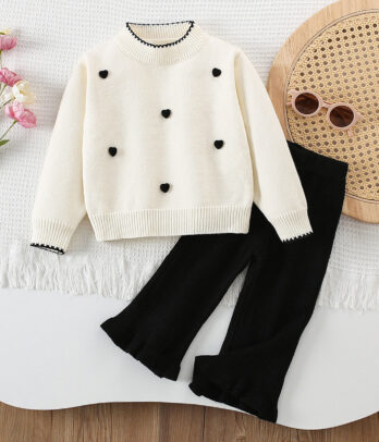 Ensemble en laine pour fille noir et blanc