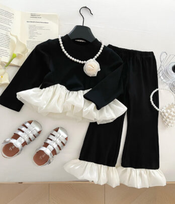 Ensemble Fille – Noir & Blanc Élégance Satinée