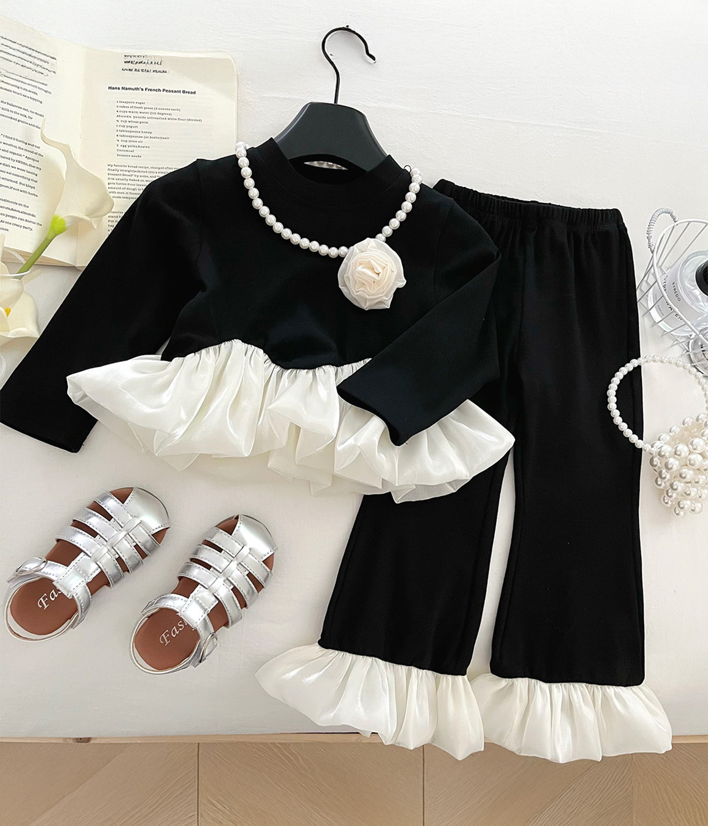 74193 (5) Ensemble Fille – Noir & Blanc Élégance Satinée – Image 1