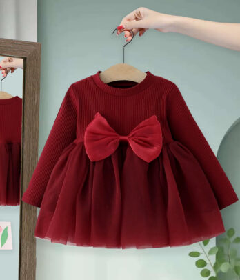 Robe fille rouge avec nœud papillon