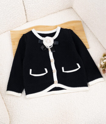 75715 Cardigan Fille noir – Style Classique avec Nœud et Fleur MAZYOUD