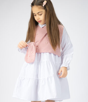 Robe Fille – Élégance Rose & Blanche avec Détails Perles