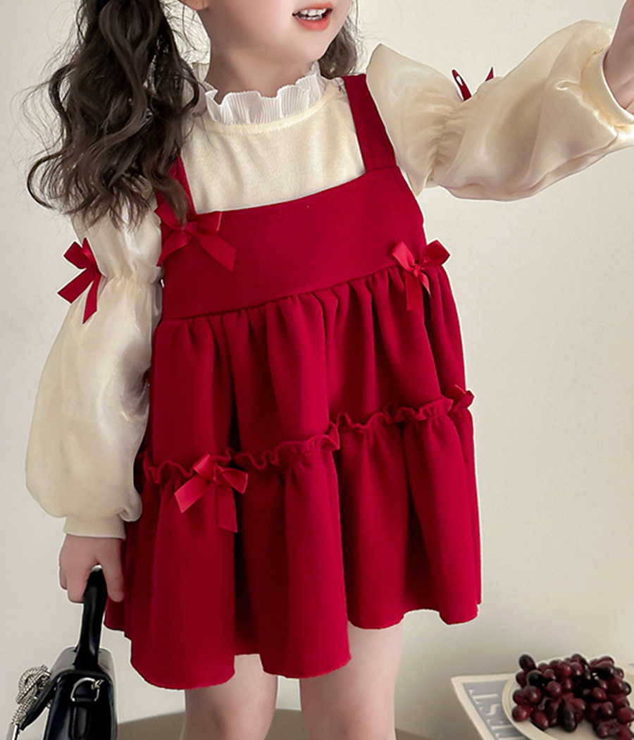 78433 Robe fille rouge volants et noeuds satinés sublime – Image 1