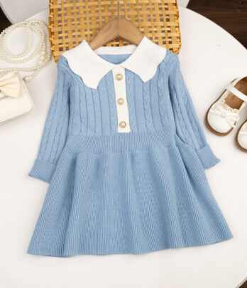 Robe fille maille bleu ciel élégante
