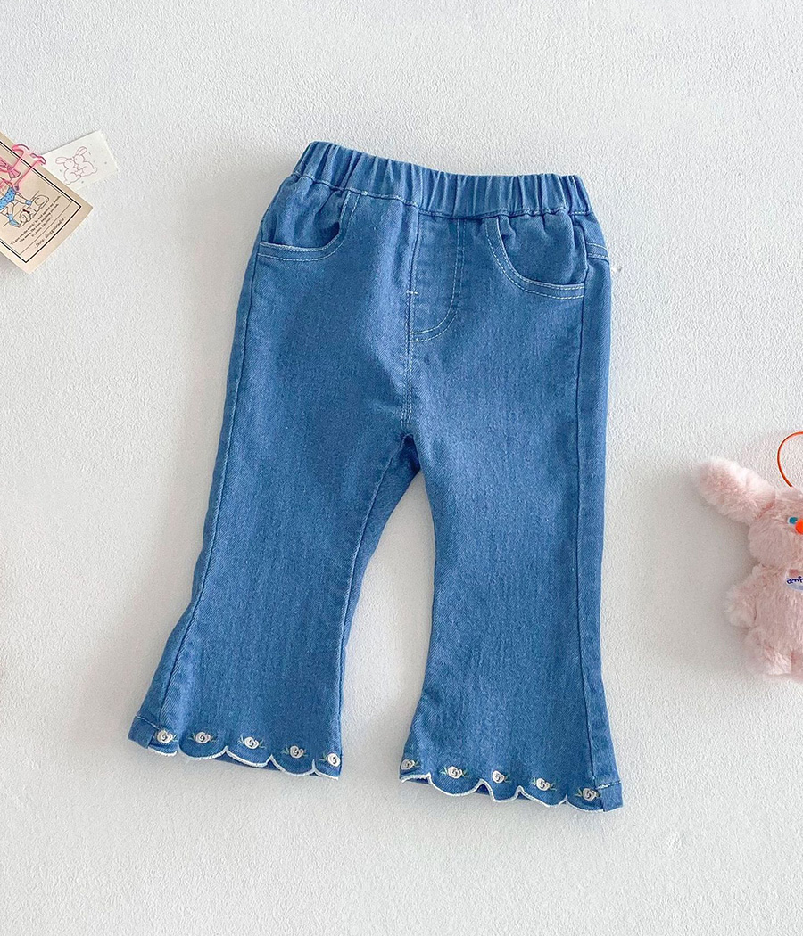 85354 Pantalon Fille en Jean – Détails Floraux & Coupe Évasée – Image 1
