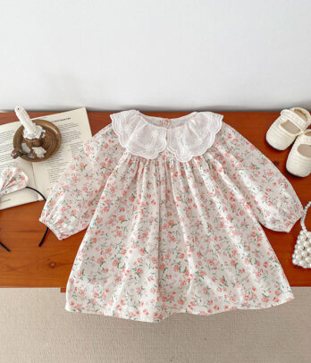 Robe Bébé Fille – Blanche à Fleurs Roses