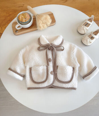 Veste Bébé Sherpa Écru avec bordures beige