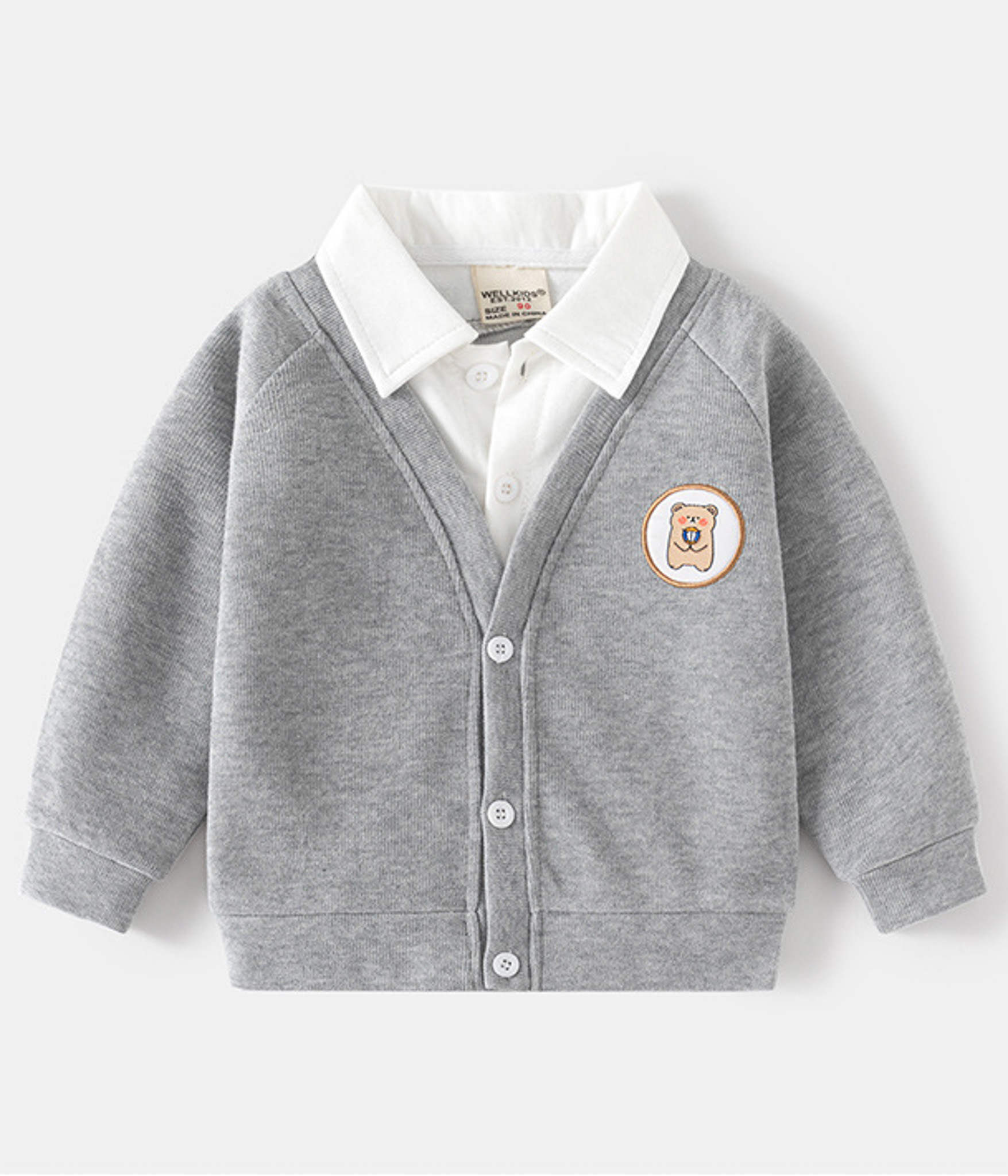 92621 (2) Cardigan garçon gris avec chemise intégrée – Image 1
