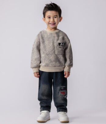 96335 Ensemble garçon urbain – Sweat gris & jean patchwork MAZYOUD