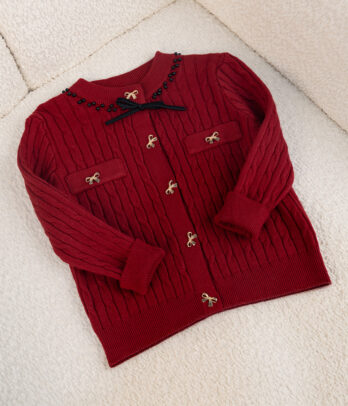 97657 Cardigan fille chic style chanel à nœud noir MAZYOUD