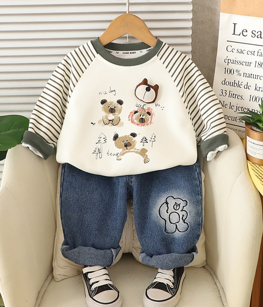 97843 Ensemble 2 pièces garçon décontracté – sweat oursons & jean brodé – Image 1