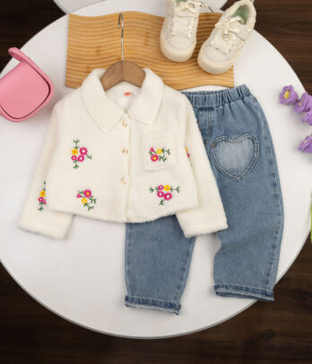 Ensemble Fille – Veste Fleurie & Jean Délavé