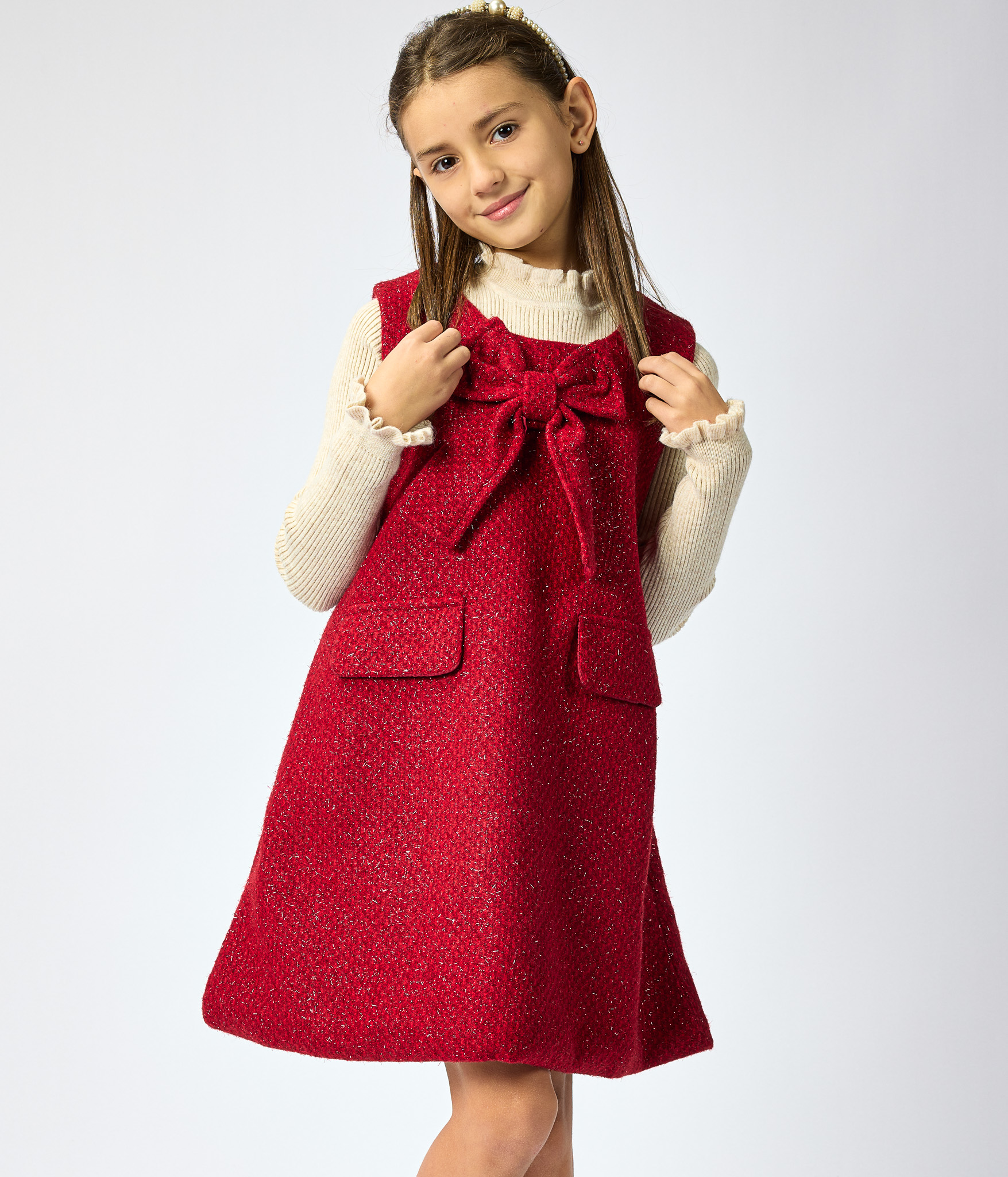 mazyoud0065 1 Robe rouge sans manches & haut beige – L’allure moderne et gracieuse des enfants – Image 1