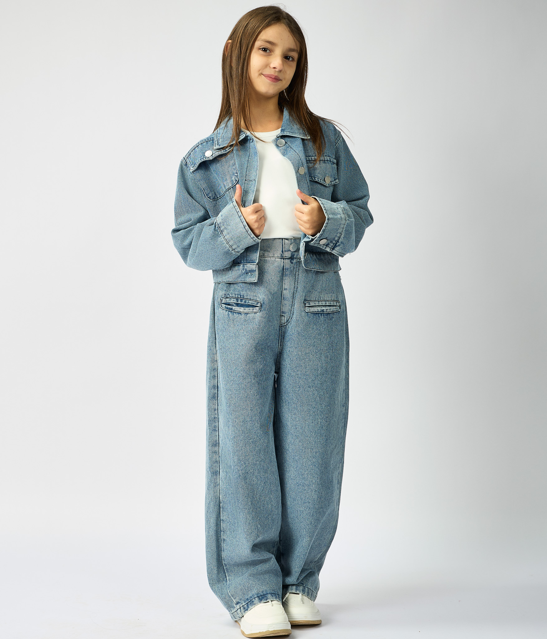 mazyoud0075 2-Edit Ensemble fille denim – Veste courte & Pantalon taille haute – Image 1