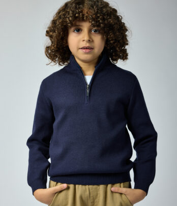 Pull Garçon Bleu nuit – Col Zippé en Maille Fine