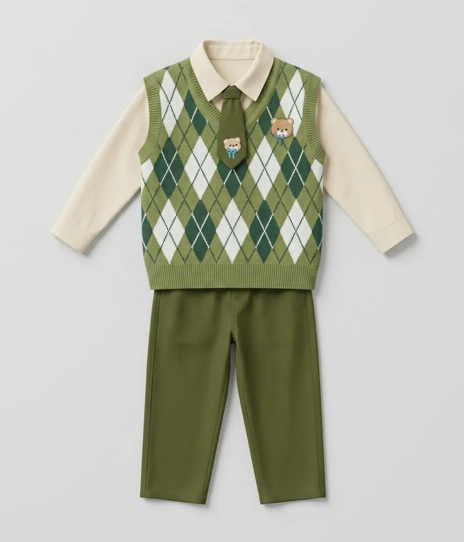 olive-argyle-knit-sweater-vest-flatlay-front_928x1083 Ensemble garçon chemise & Pull sans manches à losanges vert – Image 1