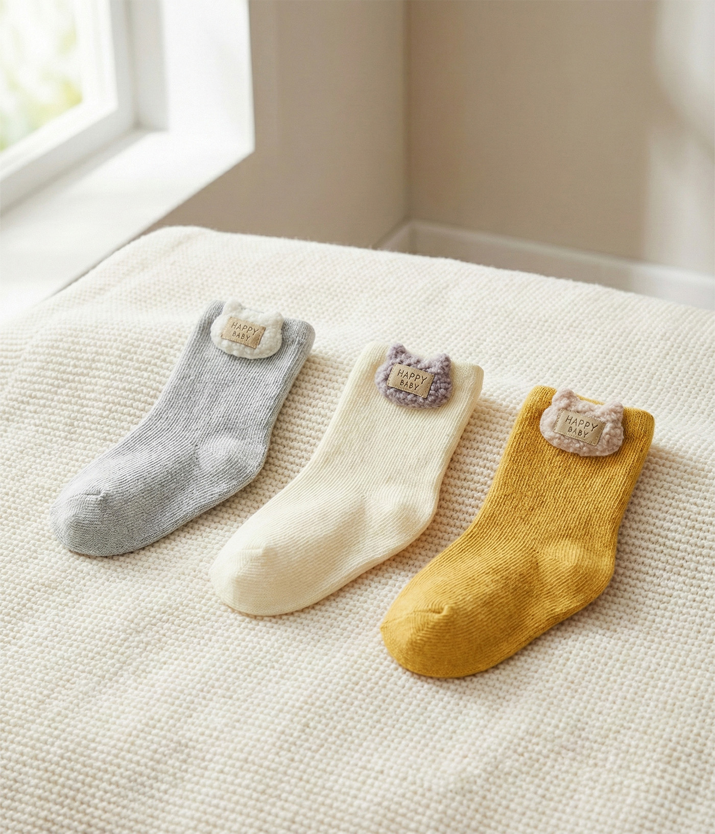 14232 d Lot de 3 paires de chaussettes bébé – Étiquette “Happy Baby” – Image 1