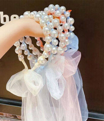 Serre-tête perles avec voile – Accessoire élégant pour filles