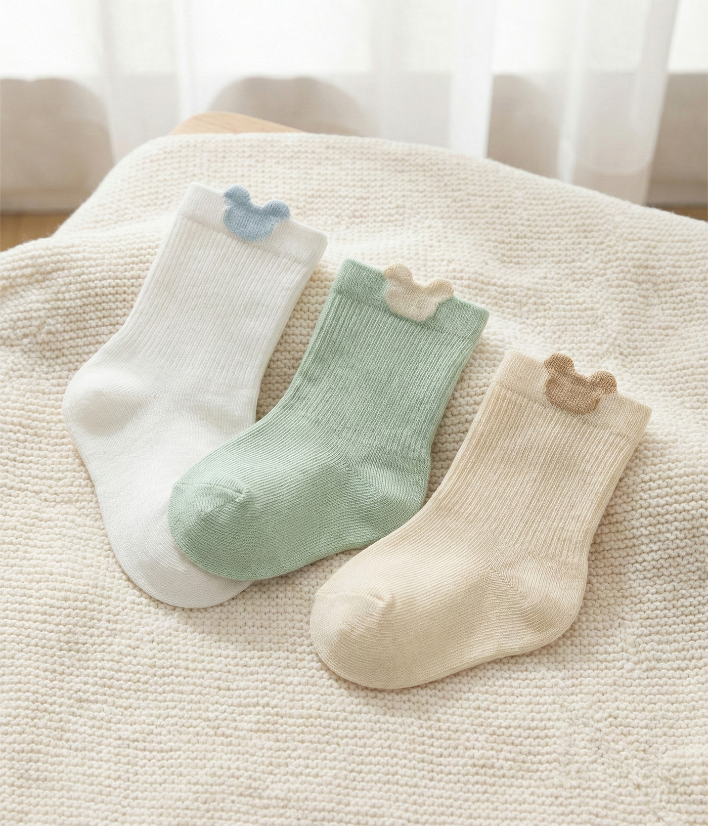 19649 d Lot de 3 paires de chaussettes bébé – Motif Ourson Pastel – Image 1