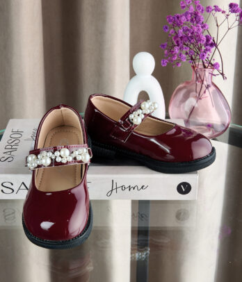 Ballerines bébé fille bordeaux vernies à perles