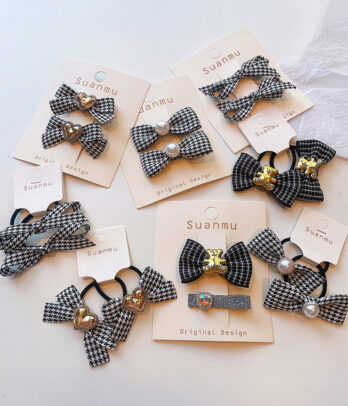 Lot d’accessoires cheveux – Nœuds pied-de-poule chic