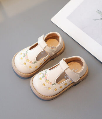 Chaussures Fille Écru à Broderies Florales