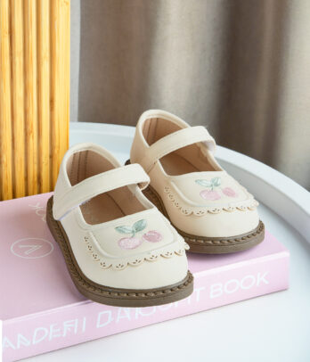 Ballerines beige à motif cerise pour bébé