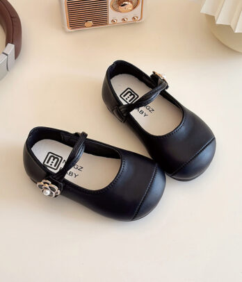 Ballerines pour fille noires à fleur décorative