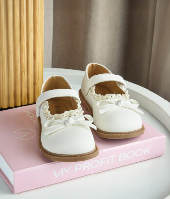 Chaussures Fille Écru avec Nœud et Détail Perlé