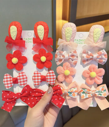 Lot de 5 barrettes fille – Fleurs & Nœuds