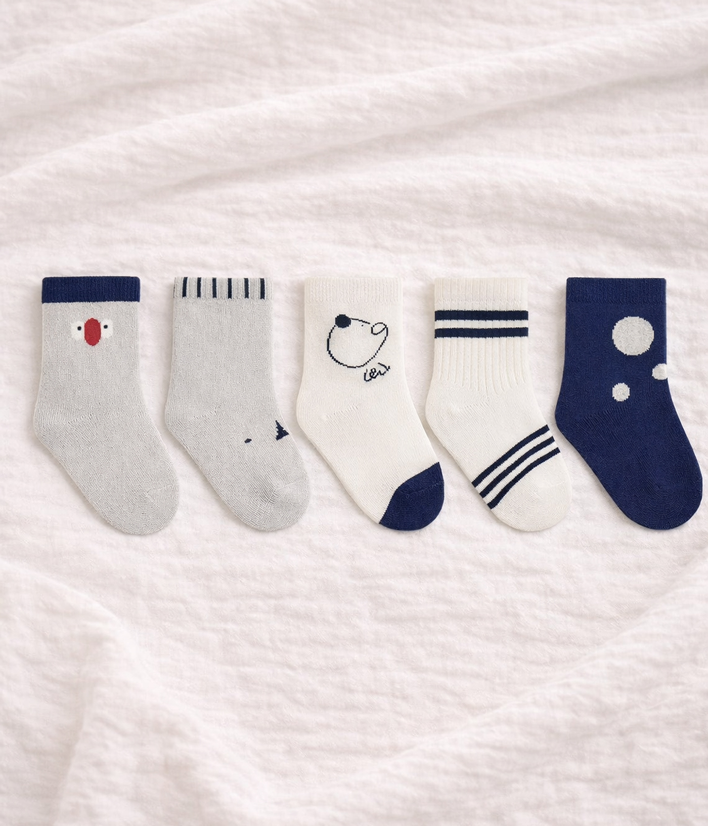 58472 jpg Lot de 5 paires de chaussettes bébé – Thème Petit Chien & Motifs Marins – Image 1