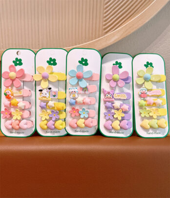 Lot de 5 barrettes bébé fille – Étoiles, cœurs & fleurs kawaii