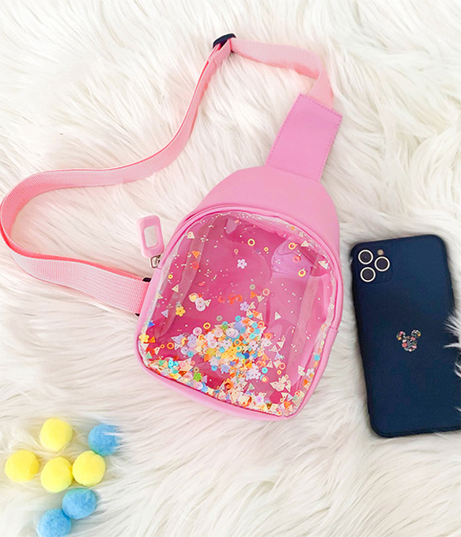 63785 Fiche Produit – Mini Sac Banane Enfant Transparent à Paillettes – Image 1