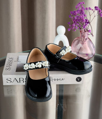 Ballerines bébé fille noires vernies à perles