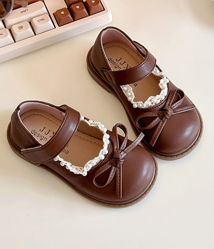 64955 Chaussures Fille Marron avec Nœud et Détail Perlé – Image 1