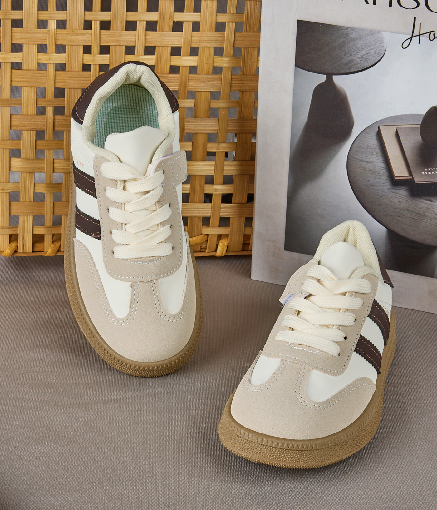 67456 Baskets Enfant Beige & Marron – Image 1