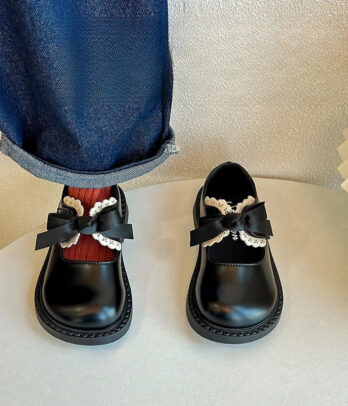 Mocassins noirs à nœud satiné pour fillettes