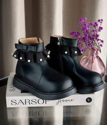 Bottines fille noires – Style chic avec perles et nœud