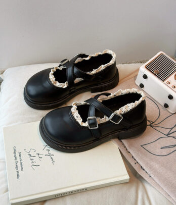 Chaussures Fille Croisées à Dentelle Noires