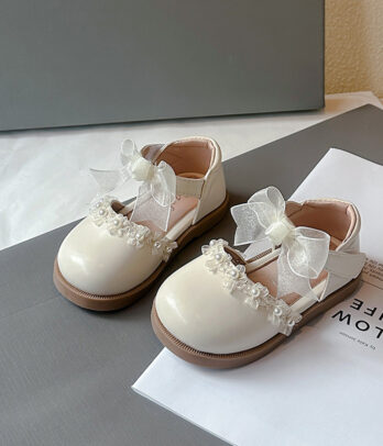Chaussures Fille Écru avec Fleurs et Nœud en Organza