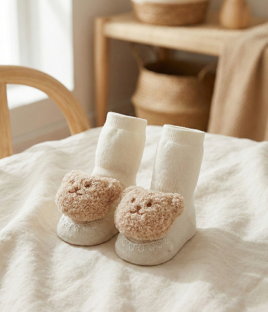92889 Chaussons bébé chaussettes intégrées – Ourson blanc cassé – Image 1