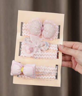 Lot de 3 bandeaux bébé fille – rose pastel & nœuds élégants - 24618-Noeud a rayures