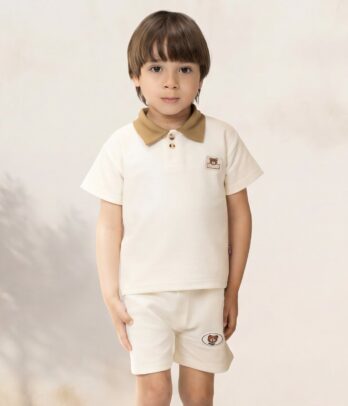 Polo garçon crème casual 2 pièces