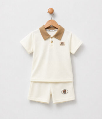 Polo garçon crème casual 2 pièces
