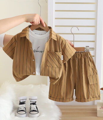 Ensemble garçon camel rayé 3 piéces