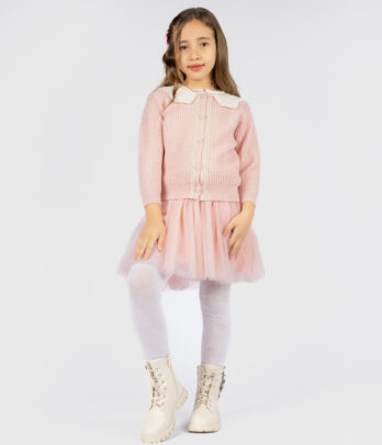 Robe rose avec gilet assortie pour fille – Tendresse rose & douceur maille