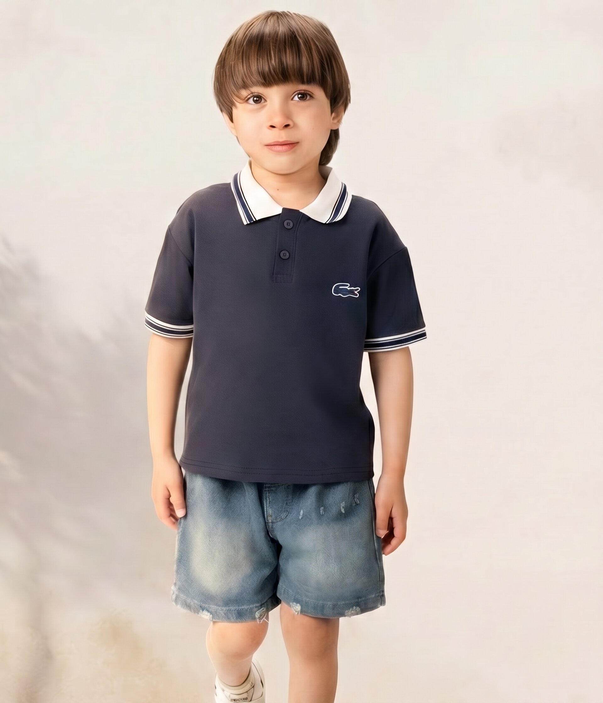 612354 Polo garçon bleu marine col contrasté – Image 1