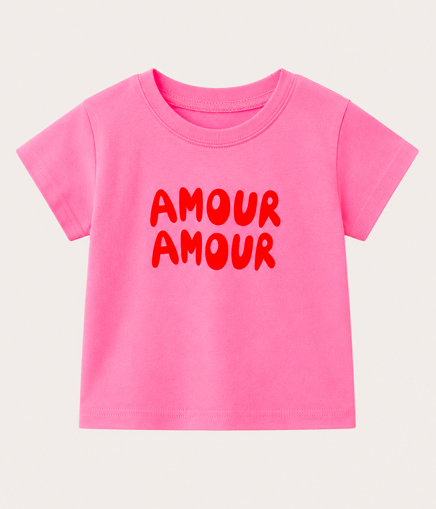 677336 T-shirt fillette rose « Amour Amour » – Image 1