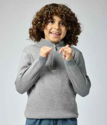 Pull Garçon Gris  – Col Zippé en Maille Fine