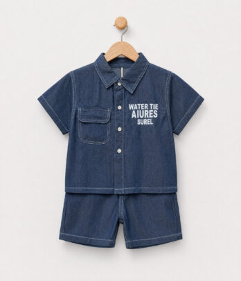 2 pièces garçon chemise denim short bleu